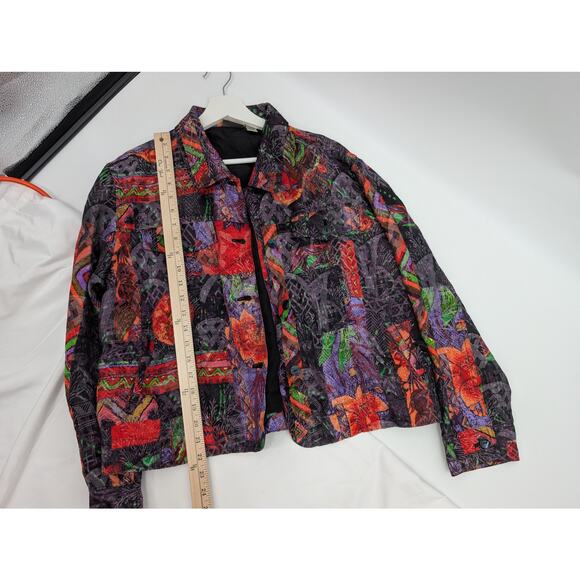 Chico's Silk Linen Multicolor Jacket Pockets Women's 2 - Large Art to Wear - Picture 4 of 7